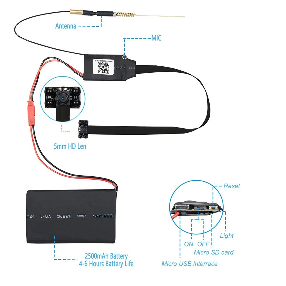 Mini špijunska skrivena kamera s rupicama s noćnim vidom i 4 IR LED diode