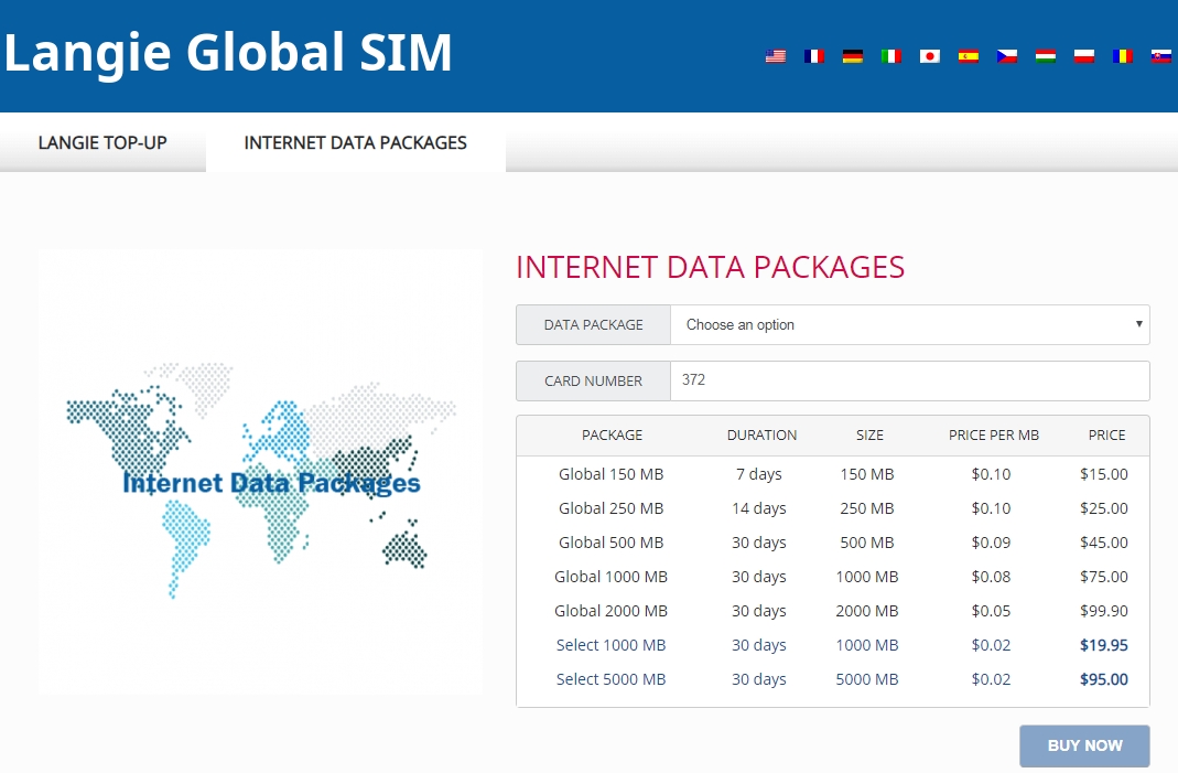 Langie Global 3G SIM kartica Internet podatkovni paketi